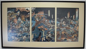 Old Prints Triptych by Chikanobu(1838-1912)	浮世絵版画 三枚続  周延 